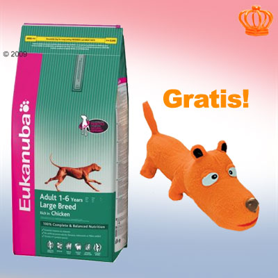 12/12,5/15 kg eukanuba   piepend hondenspeeltje  gratis!     puppy middelgrote rassen (15 kg)   speeltje