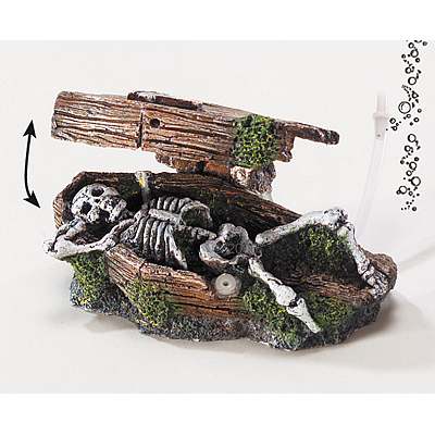 Skeleton grafkist met skelet aquariumdeco L 14,5 x B 9 x H 7 cm