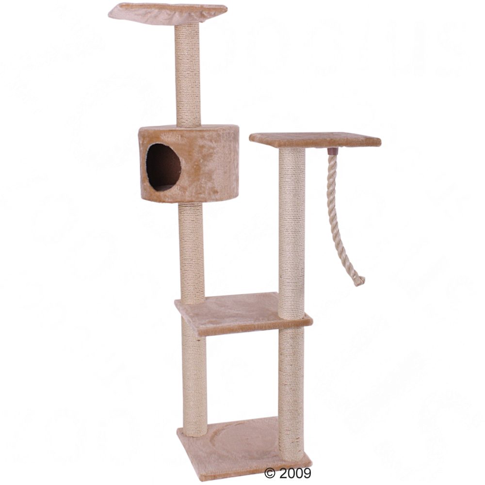 Nobby Krabpaal MOTEGA – 48x48x141 Cm – Met Waterhyacint – 9 Cm Sisalstam – Vaste Staander Met Holte En Plankjes – Voor Katten – Beige