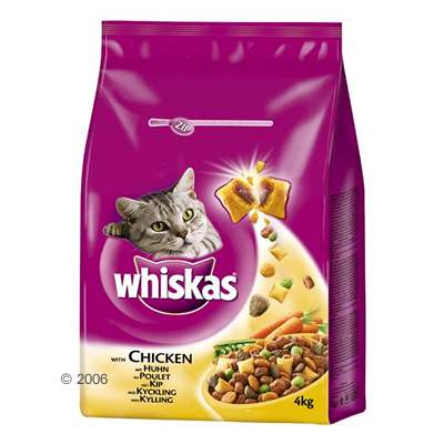whiskas droogvoer adult 4 kg     kip, groenten & knackits met vleesvulling